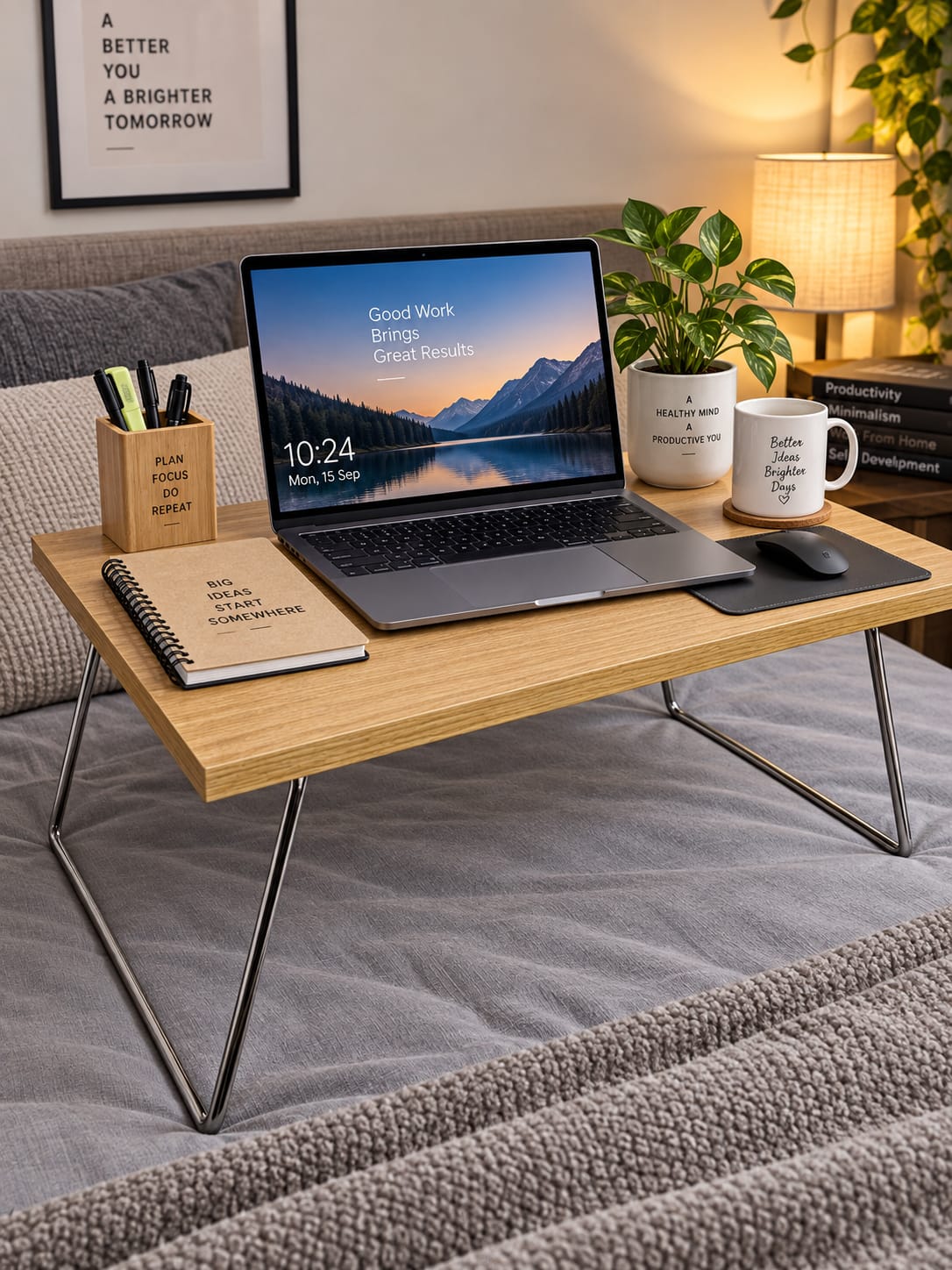 Flex Apex Bed Table in Wooden Teak — bed table by HeavenCraft