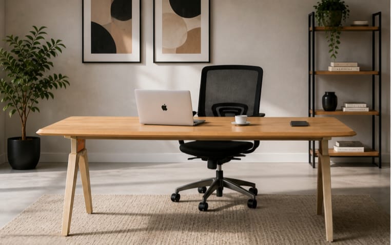 Imperium Executive Table in Beige+Wooden Teak — executive table by HeavenCraft