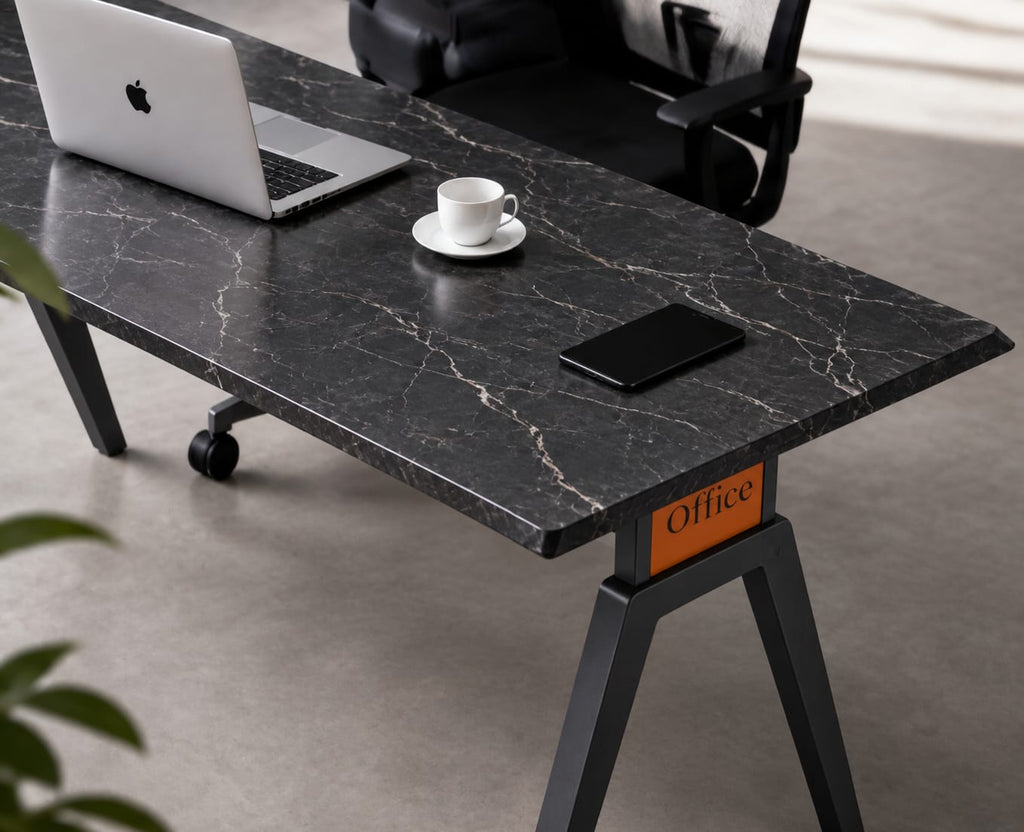 Imperium Executive Table in Dark Grey+Black Marble, view 2