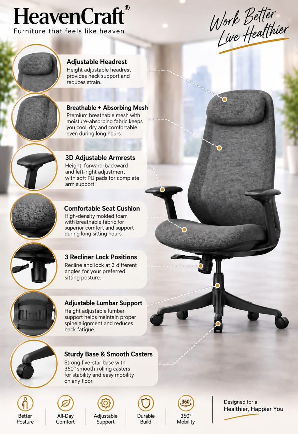 Luxor Performance Mesh Chair in Black-Dark Grey, view 4
