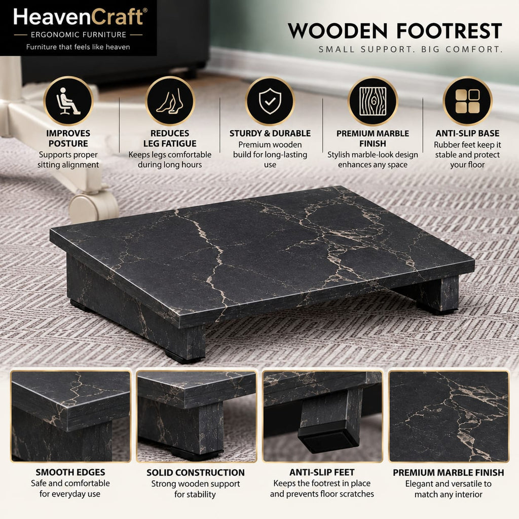 Wooden Footrest in Black Marble, view 4