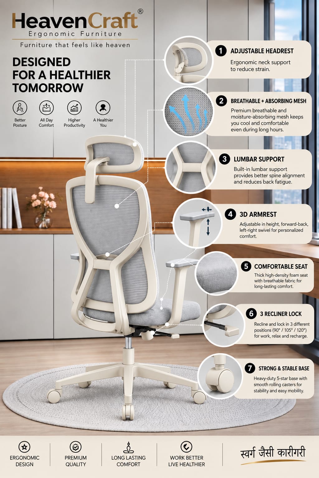 Pointer Performance Mesh Chair in White-light Grey, view 4