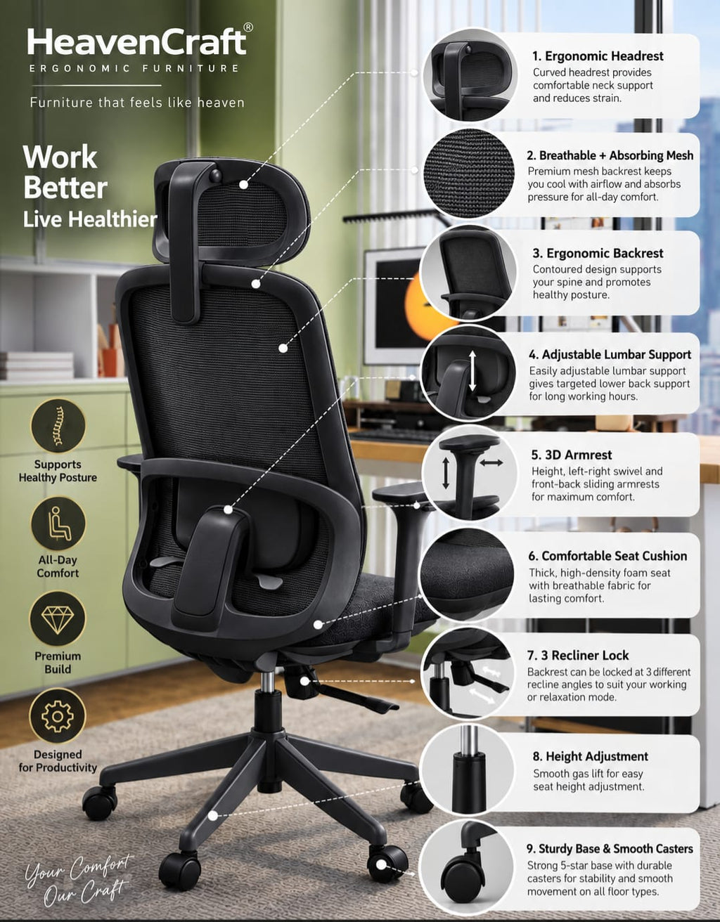Casca Performance Mesh Chair in Black-Dark Grey, view 5